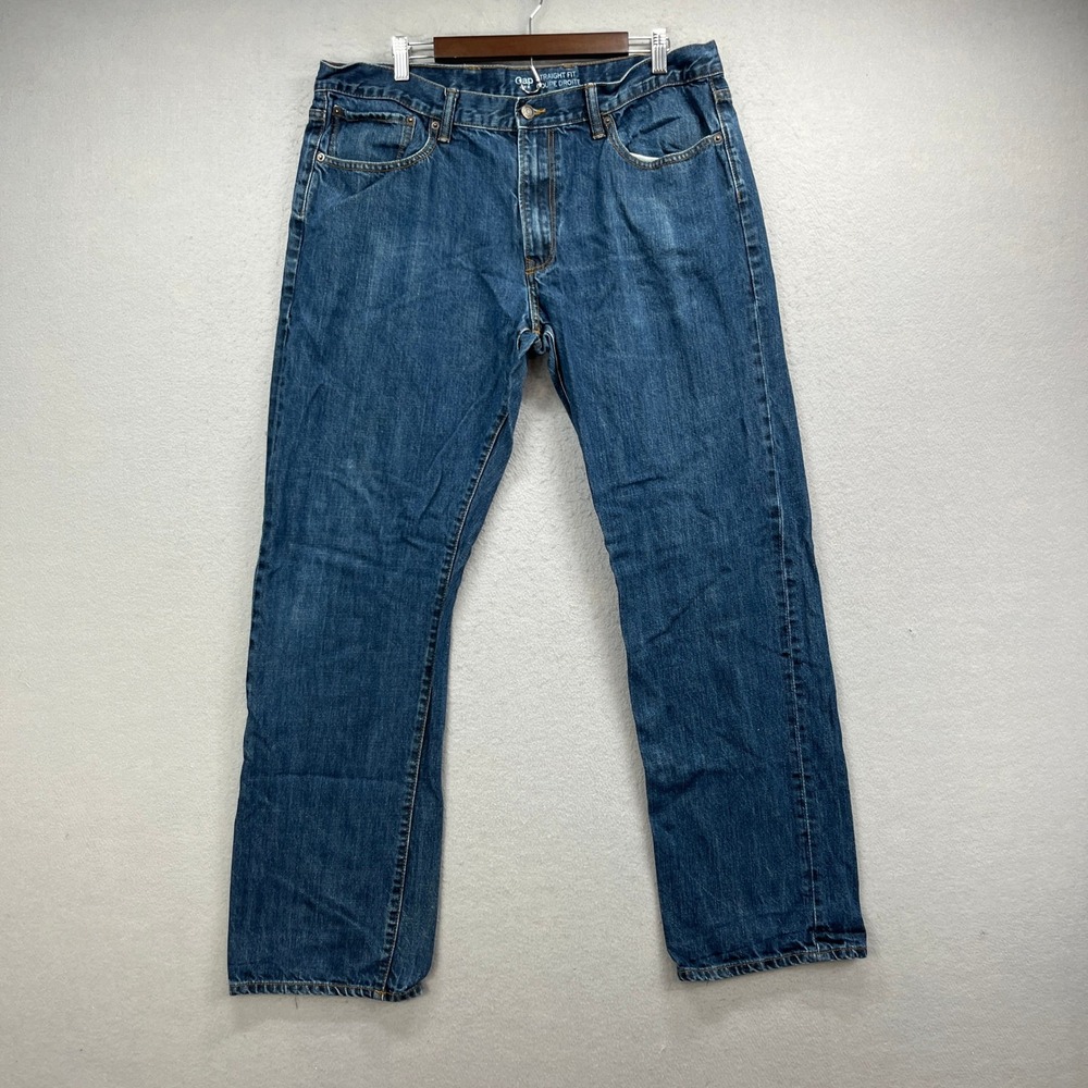 Gap Straight Fit Jeans Mens 38x32 Blue Denim Distressed Classic Casual Workwear